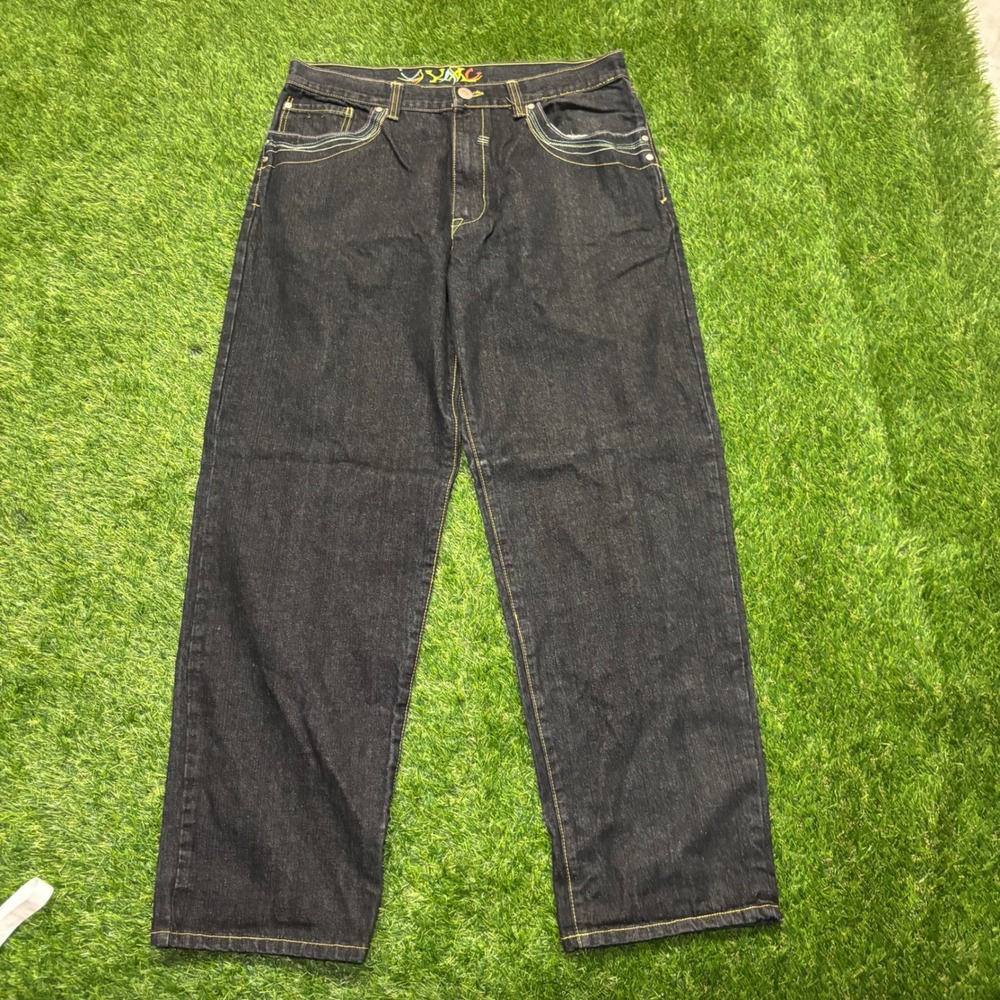 YMC Mens Baggy Fit Embroidered Jeans Dark Wash Y2K Streetwear 40x34